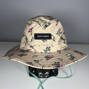 Dutch Bros Coffee Bucket Hat Beige Desert Print Cactus Sun Wide Brim One Size